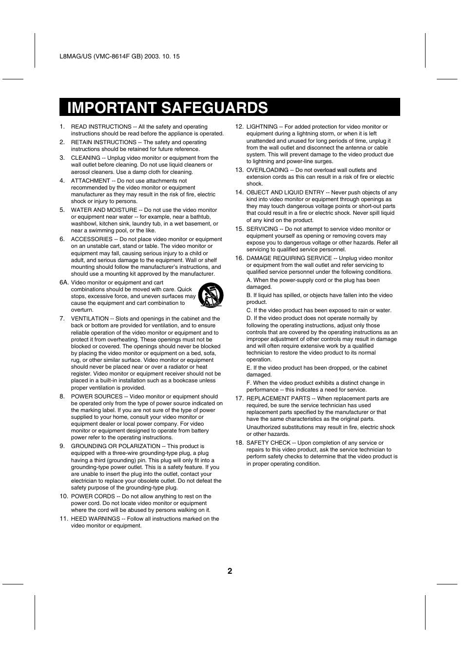 Important safeguards | Fisher VMC-8614F User Manual | Page 3 / 12