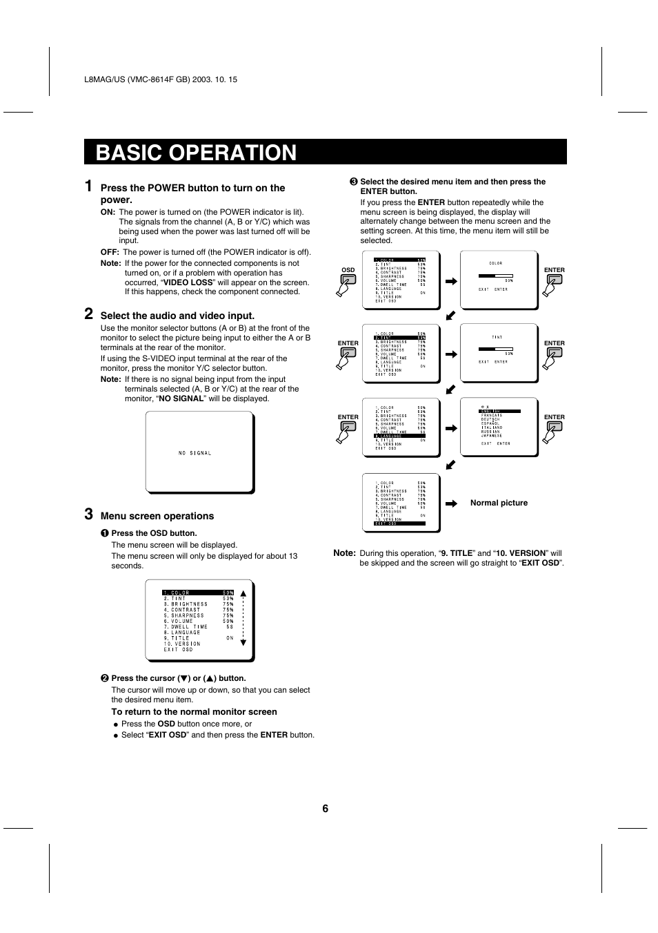 Basic operation | Fisher VMC-8614F User Manual | Page 7 / 12