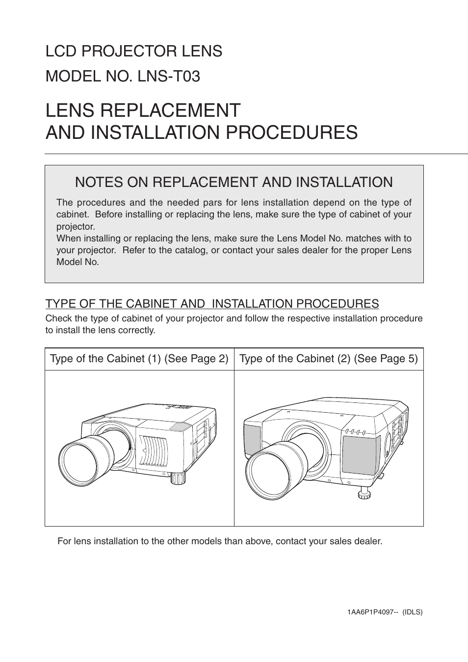 Lens replacement and installation procedures, Lcd projector lens model no. lns-t03 | Fisher LNS-T03 User Manual | Page 9 / 16