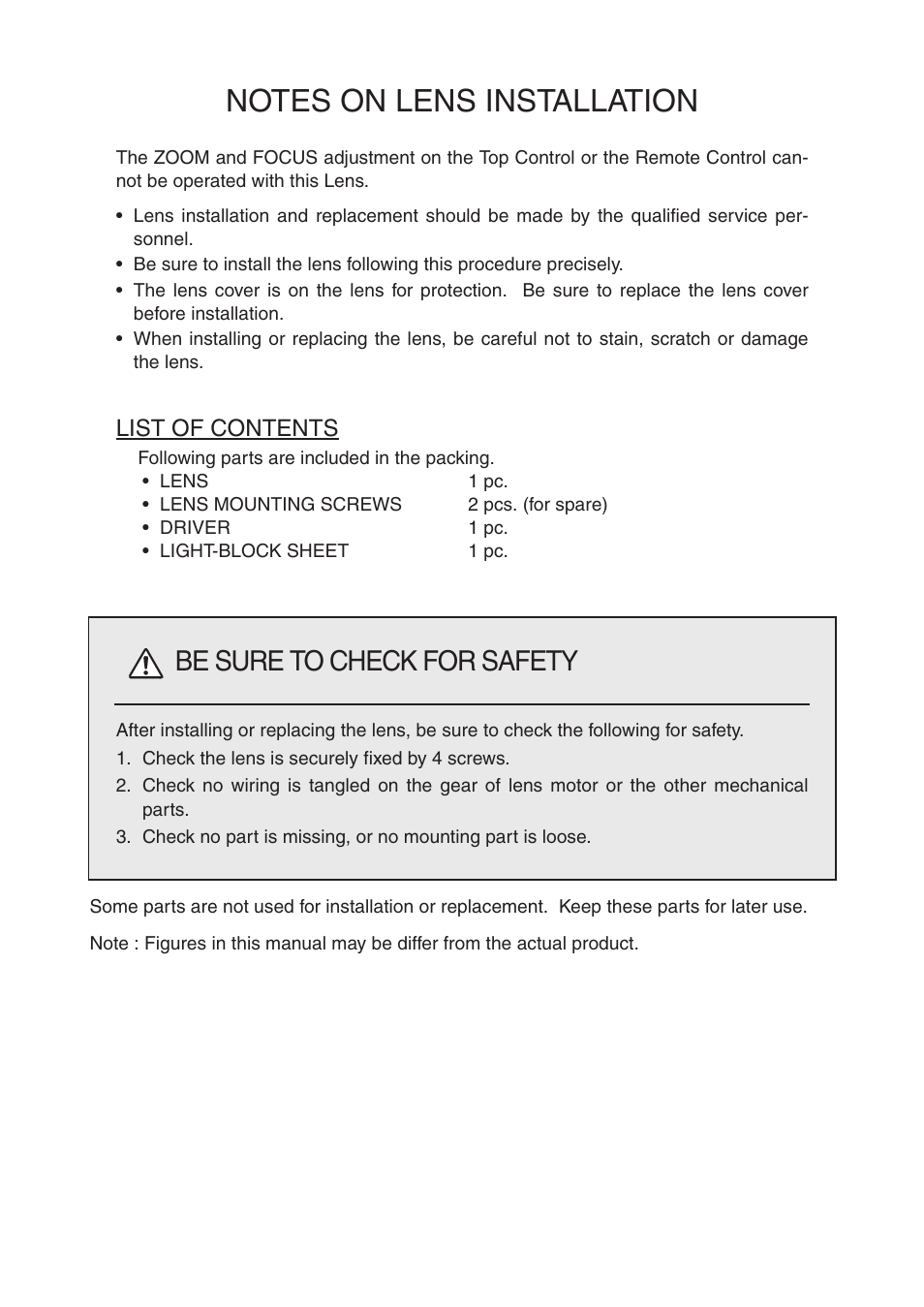Be sure to check for safety, List of contents | Fisher LNS-T01Z User Manual | Page 6 / 8