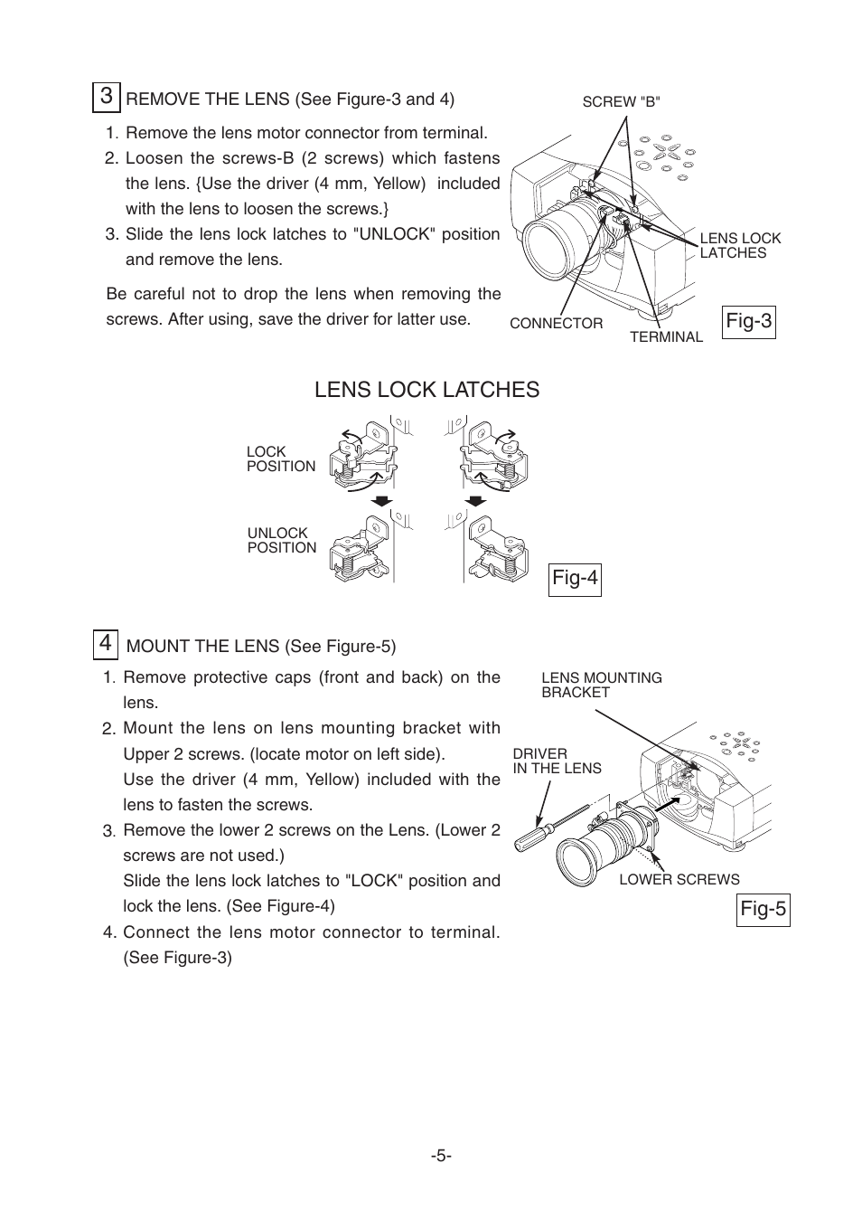 Lens lock latches, Fig-5 fig-3, Fig-4 | Fisher LNS-T32 User Manual | Page 5 / 18