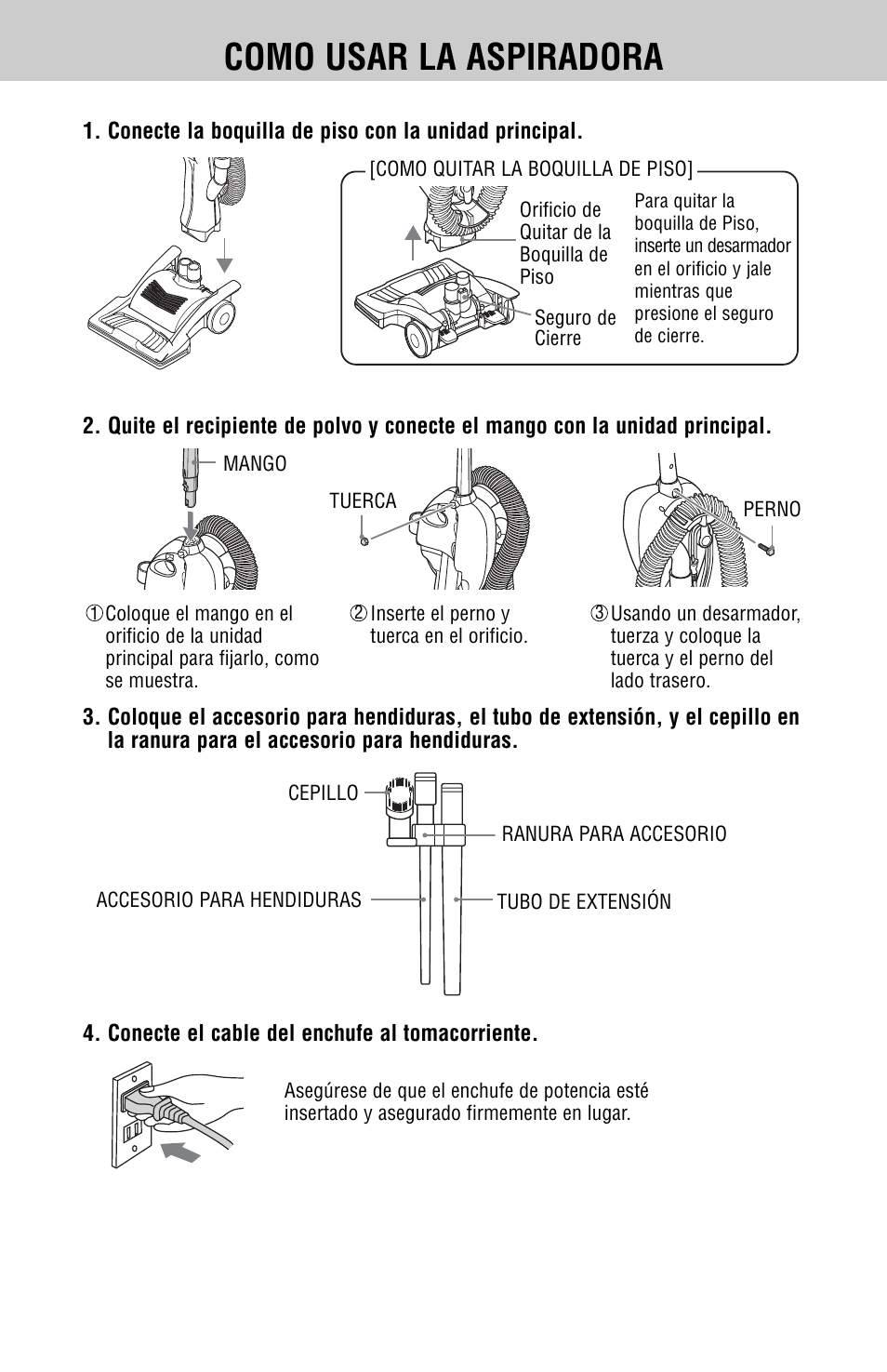 Como usar la aspiradora | Fisher SC-TA3000 User Manual | Page 15 / 22