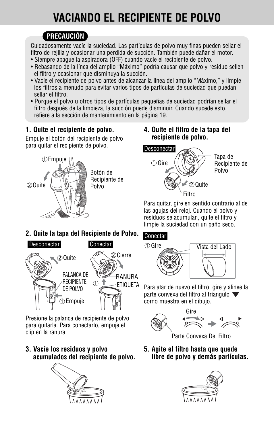 Vaciando el recipiente de polvo | Fisher SC-TA3000 User Manual | Page 18 / 22