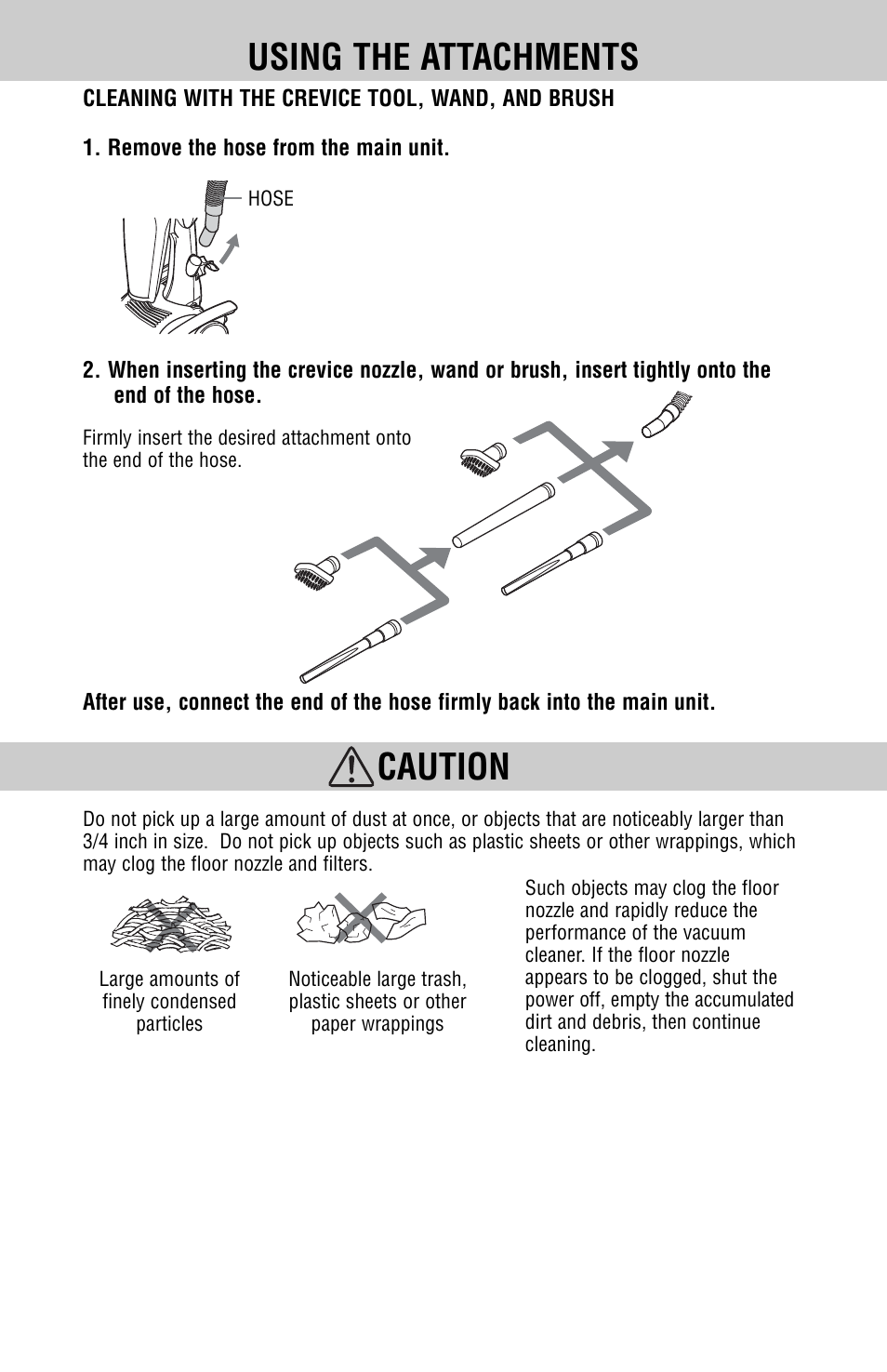 Using the attachments, Caution | Fisher SC-TA3000 User Manual | Page 7 / 22