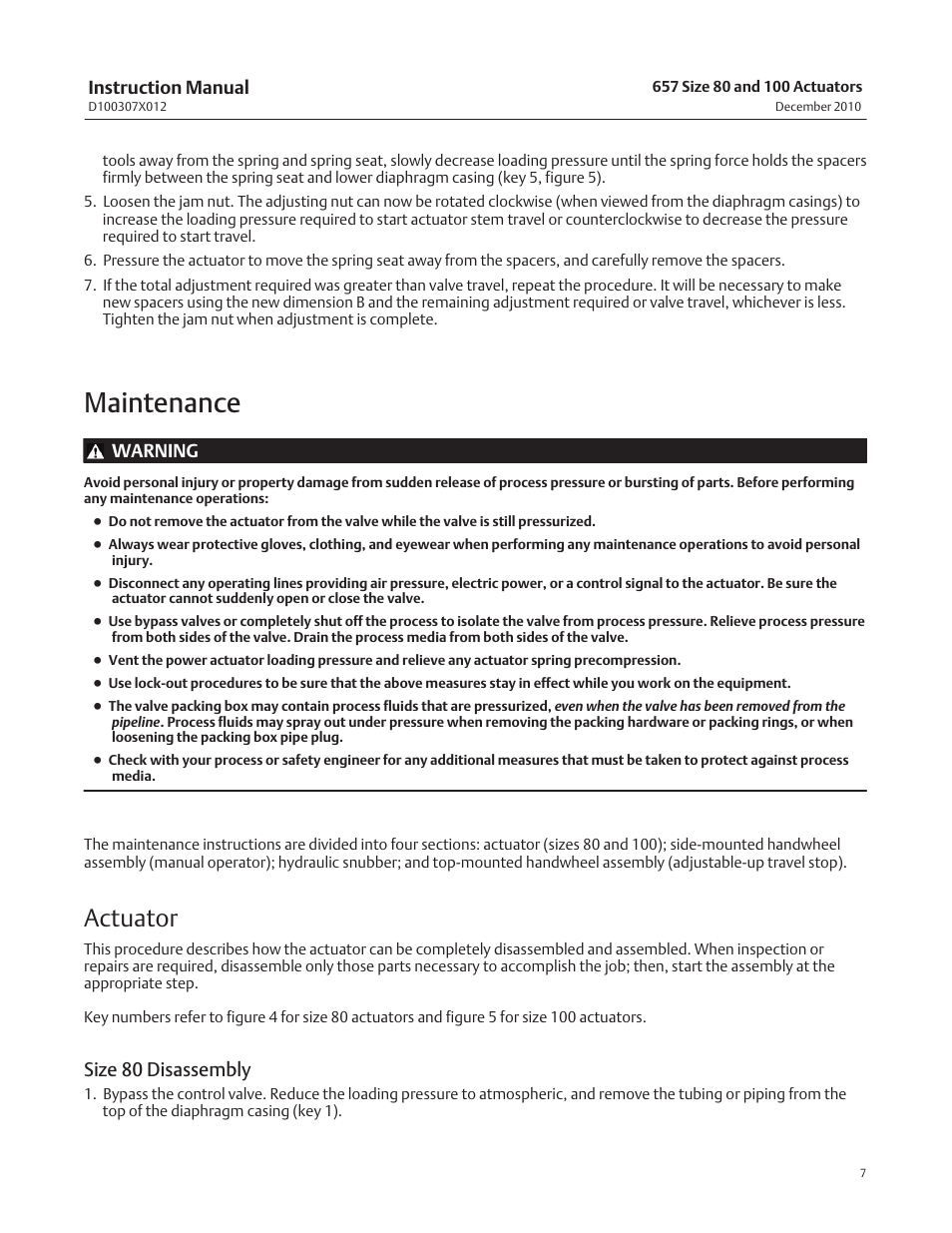 Maintenance, Actuator, Size 80 disassembly | Fisher 657 User Manual | Page 7 / 24