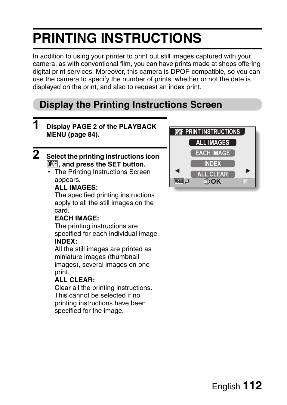 Printing instructions, Display the printing instructions screen | Fisher VPC-CG6GX User Manual | Page 126 / 202