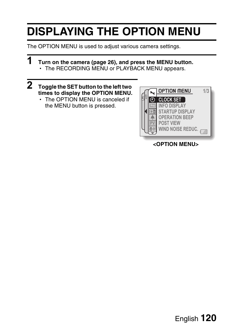 Displaying the option menu | Fisher VPC-CG6GX User Manual | Page 134 / 202