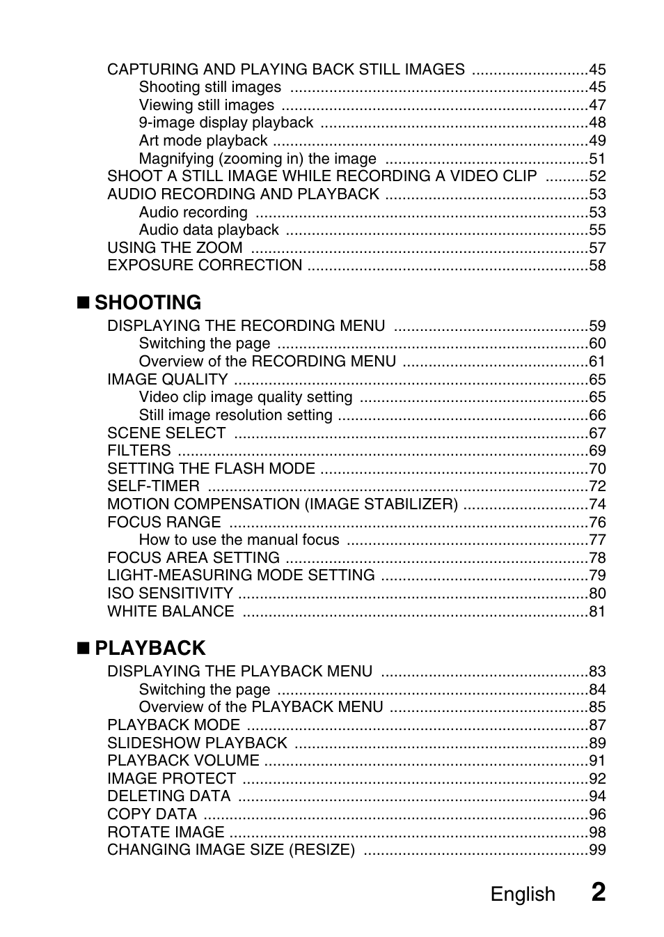English, Shooting, Playback | Fisher VPC-CG6GX User Manual | Page 16 / 202