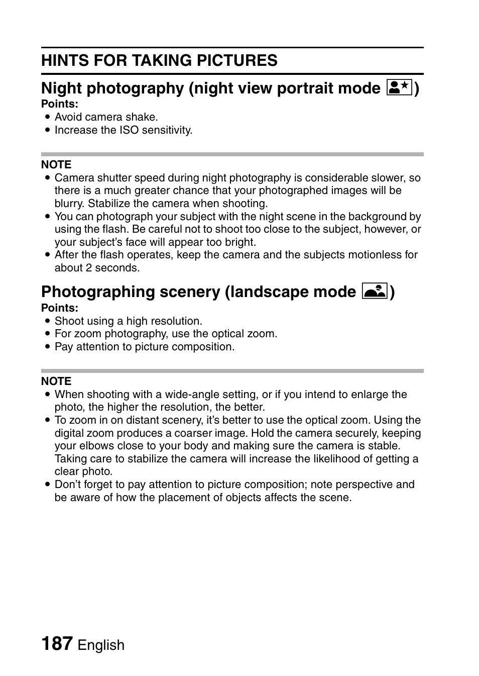 Photographing scenery (landscape mode + ), English | Fisher VPC-CG6GX User Manual | Page 201 / 202