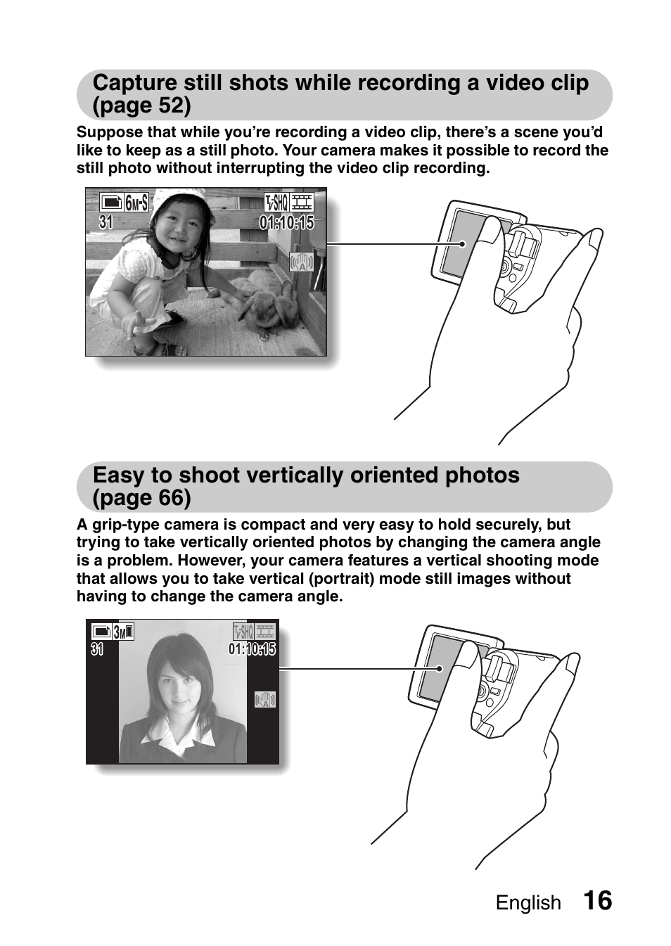 Easy to shoot vertically oriented photos (page 66) | Fisher VPC-CG6GX User Manual | Page 30 / 202