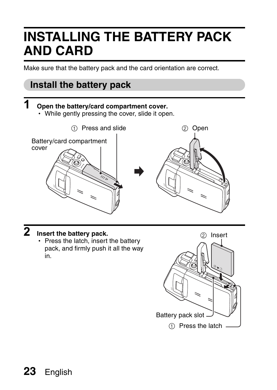Installing the battery pack and card | Fisher VPC-CG6GX User Manual | Page 37 / 202