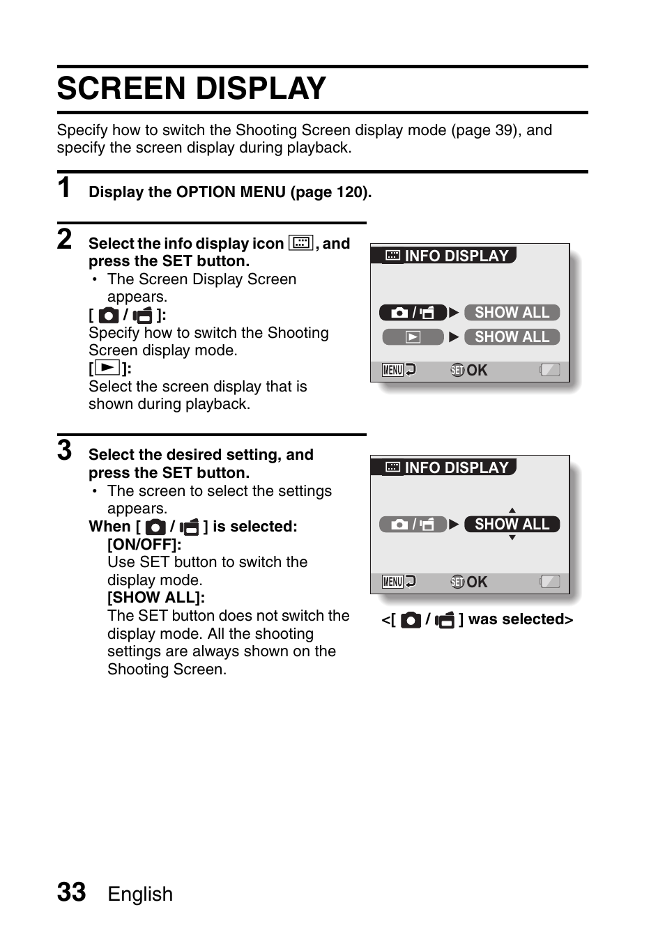 Screen display, English | Fisher VPC-CG6GX User Manual | Page 47 / 202
