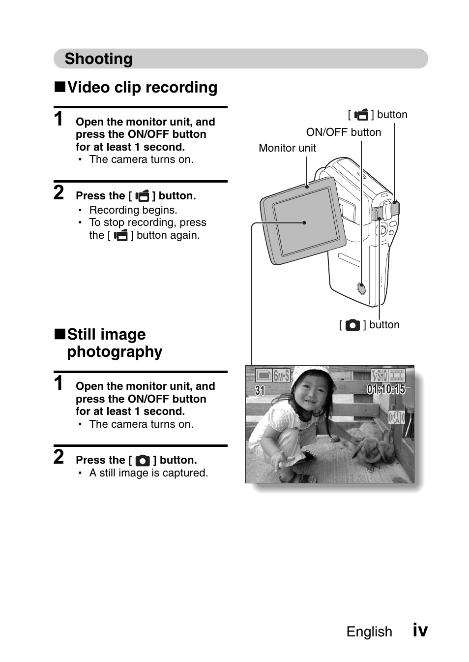 Shooting k video clip recording, K still image photography | Fisher VPC-CG6GX User Manual | Page 5 / 202