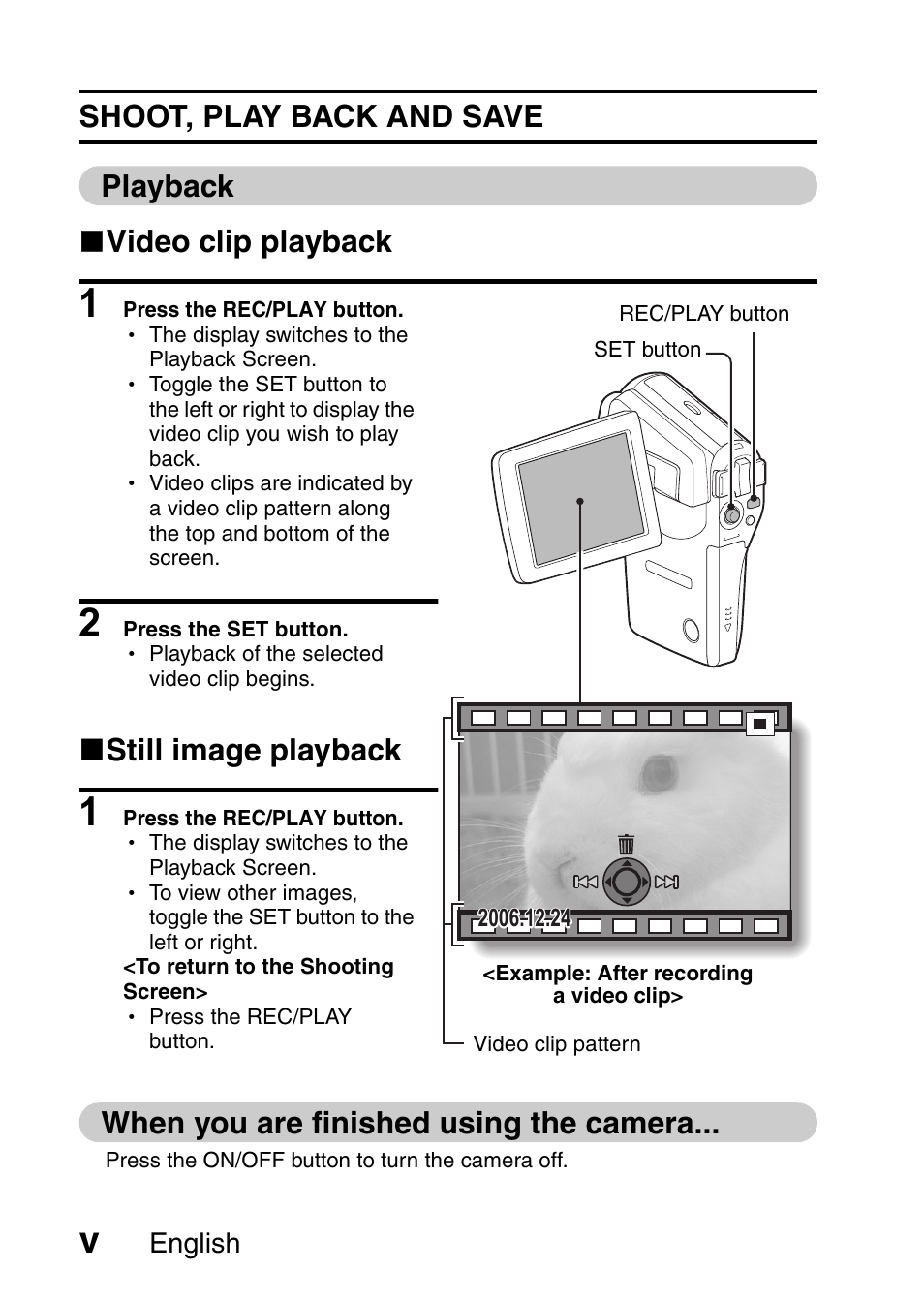 K still image playback, When you are finished using the camera | Fisher VPC-CG6GX User Manual | Page 6 / 202