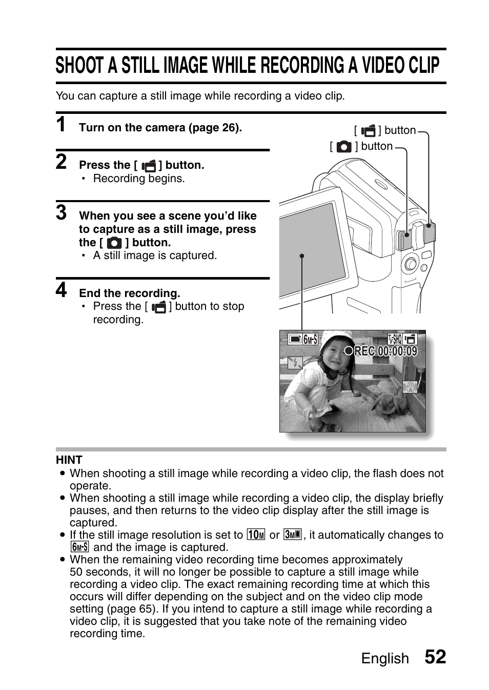 Shoot a still image while recording a video clip | Fisher VPC-CG6GX User Manual | Page 66 / 202