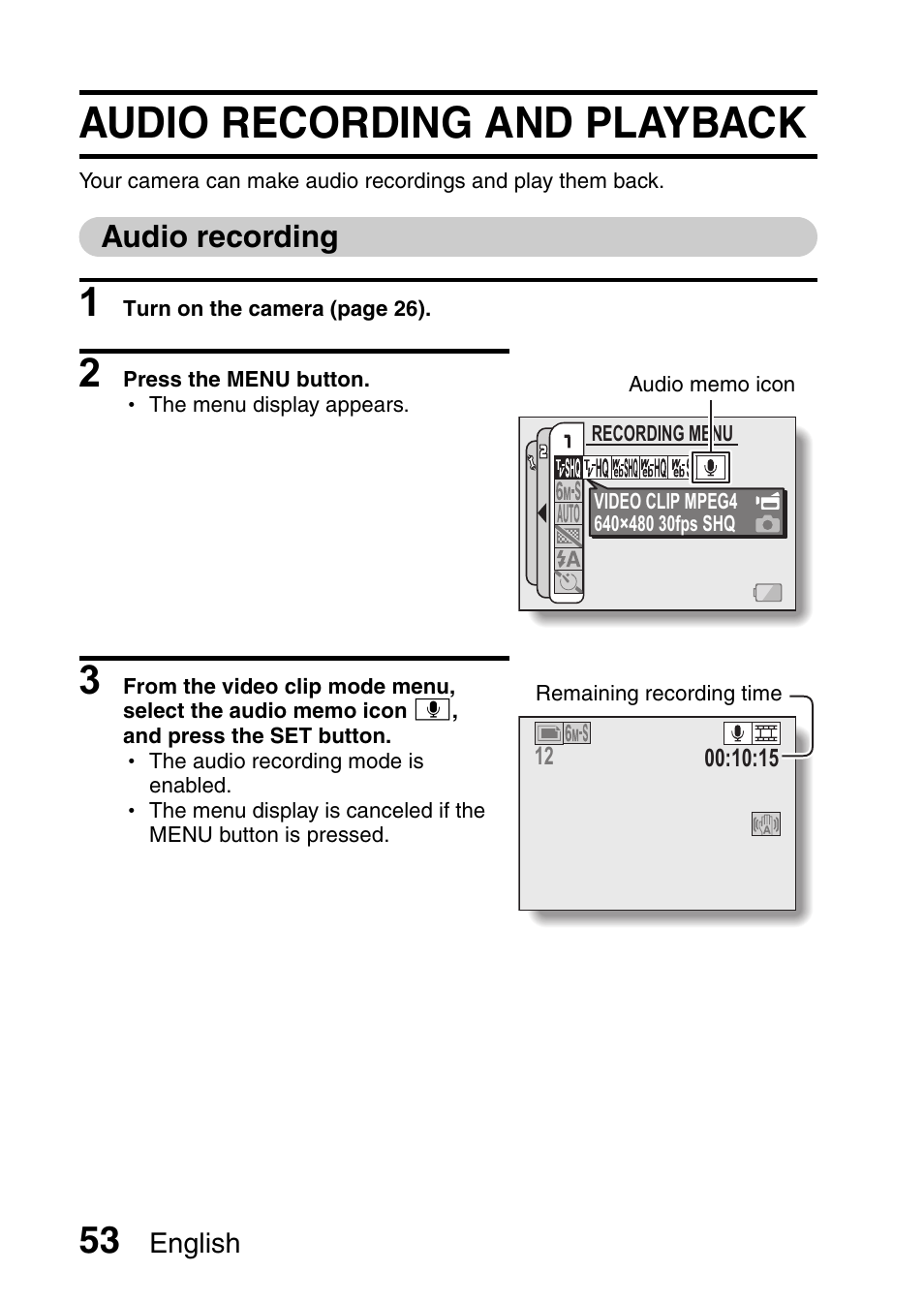 Audio recording and playback | Fisher VPC-CG6GX User Manual | Page 67 / 202