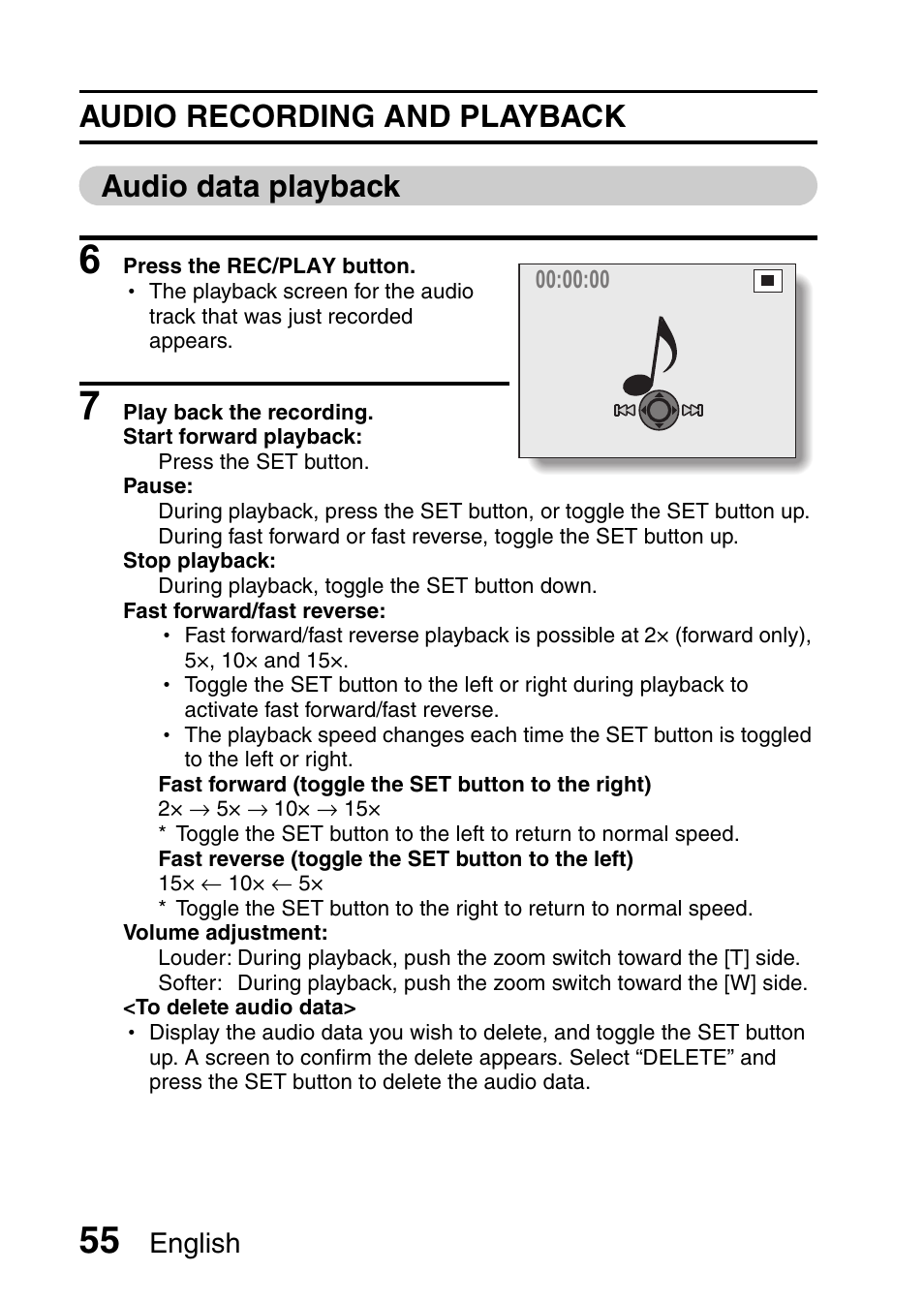 Audio recording and playback audio data playback, English | Fisher VPC-CG6GX User Manual | Page 69 / 202