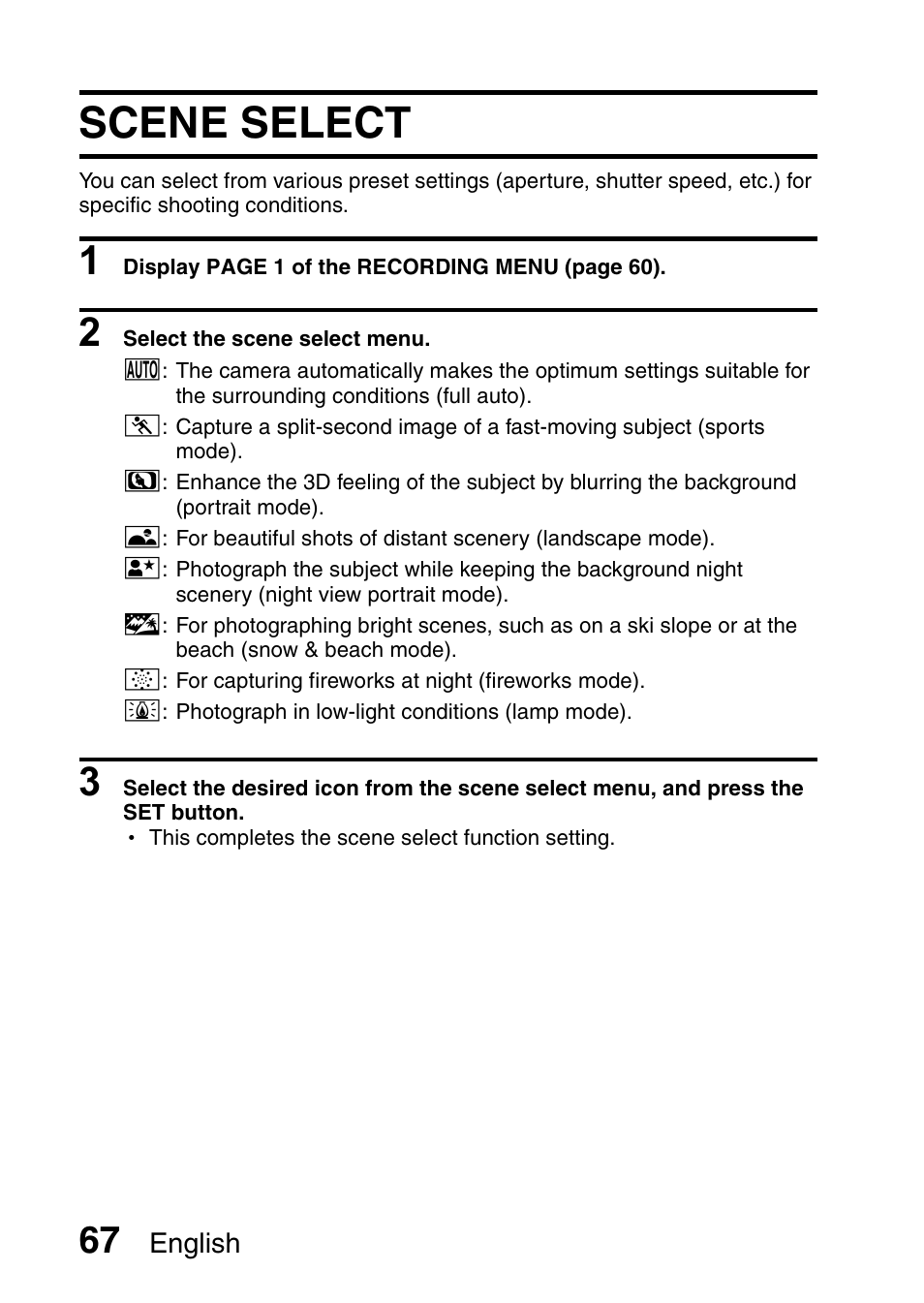Scene select | Fisher VPC-CG6GX User Manual | Page 81 / 202
