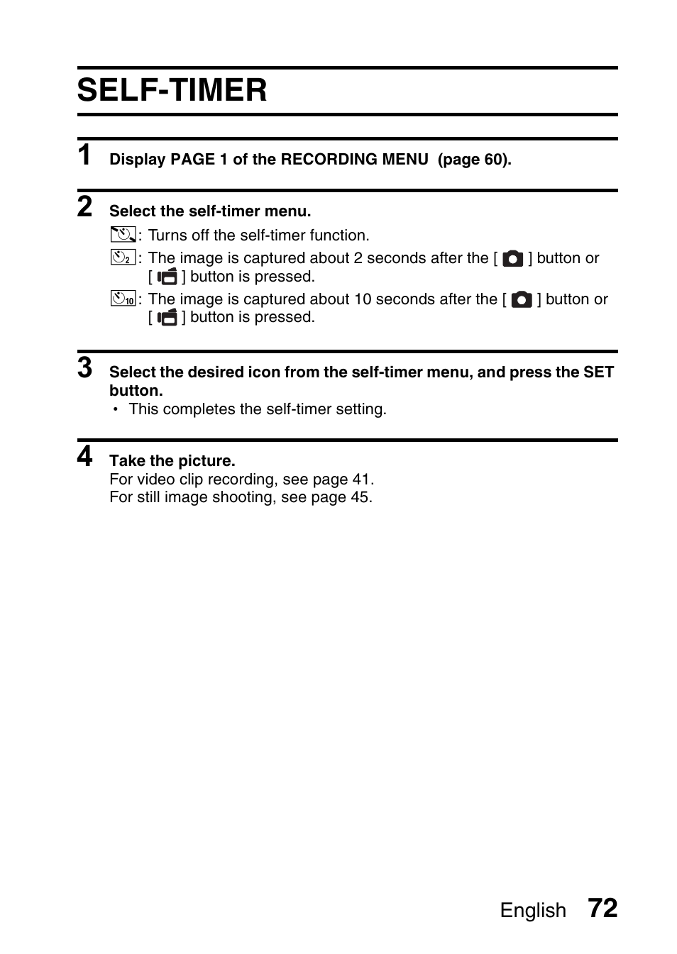Self-timer | Fisher VPC-CG6GX User Manual | Page 86 / 202