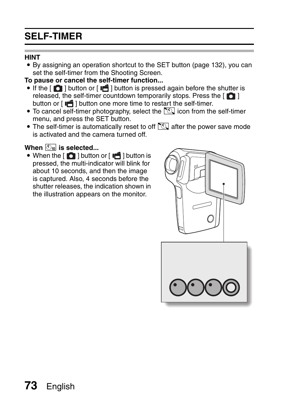 Self-timer, English | Fisher VPC-CG6GX User Manual | Page 87 / 202
