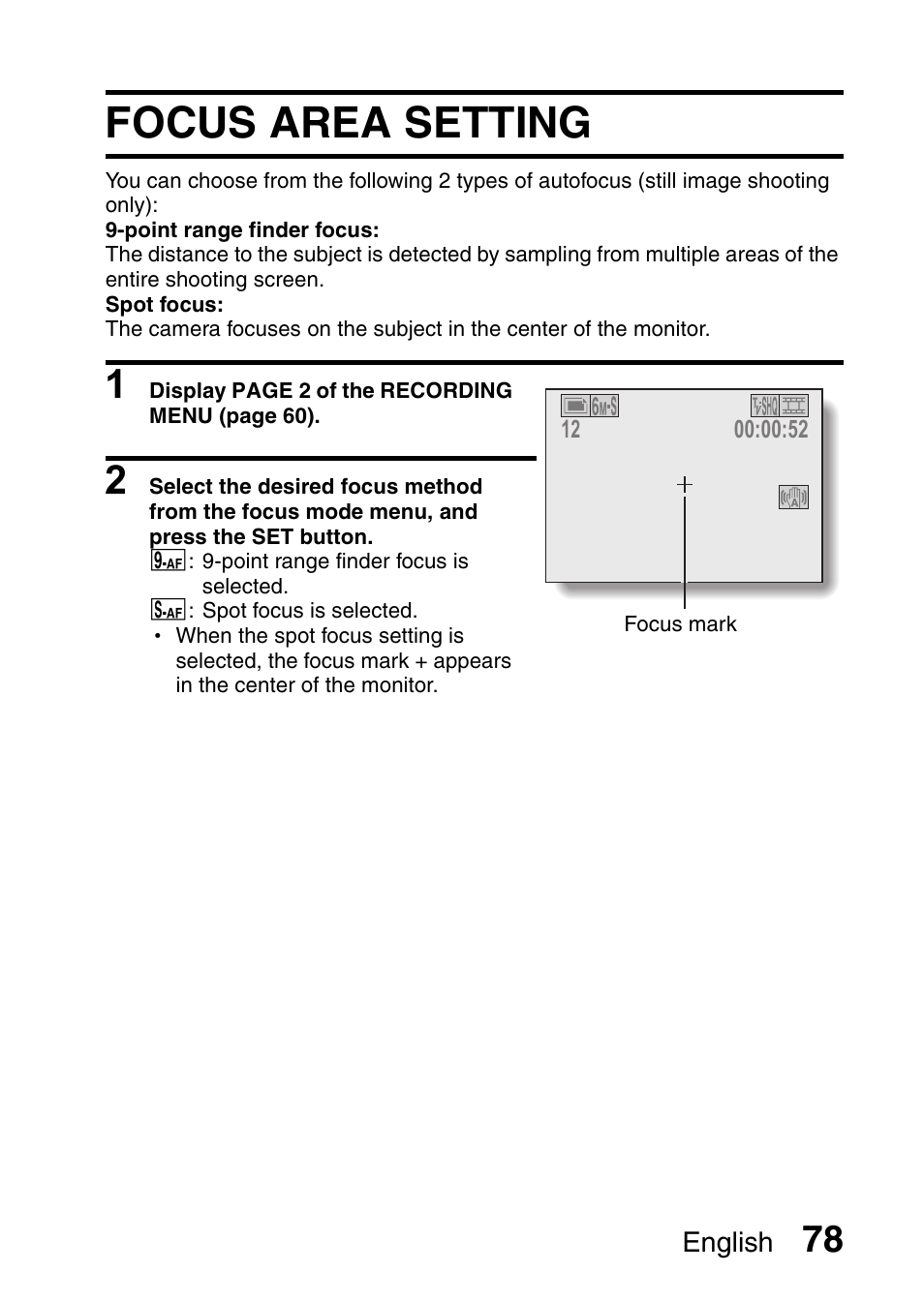 Focus area setting | Fisher VPC-CG6GX User Manual | Page 92 / 202