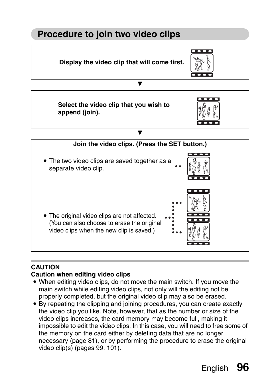 Procedure to join two video clips, English | Fisher VPC-C6 User Manual | Page 102 / 192