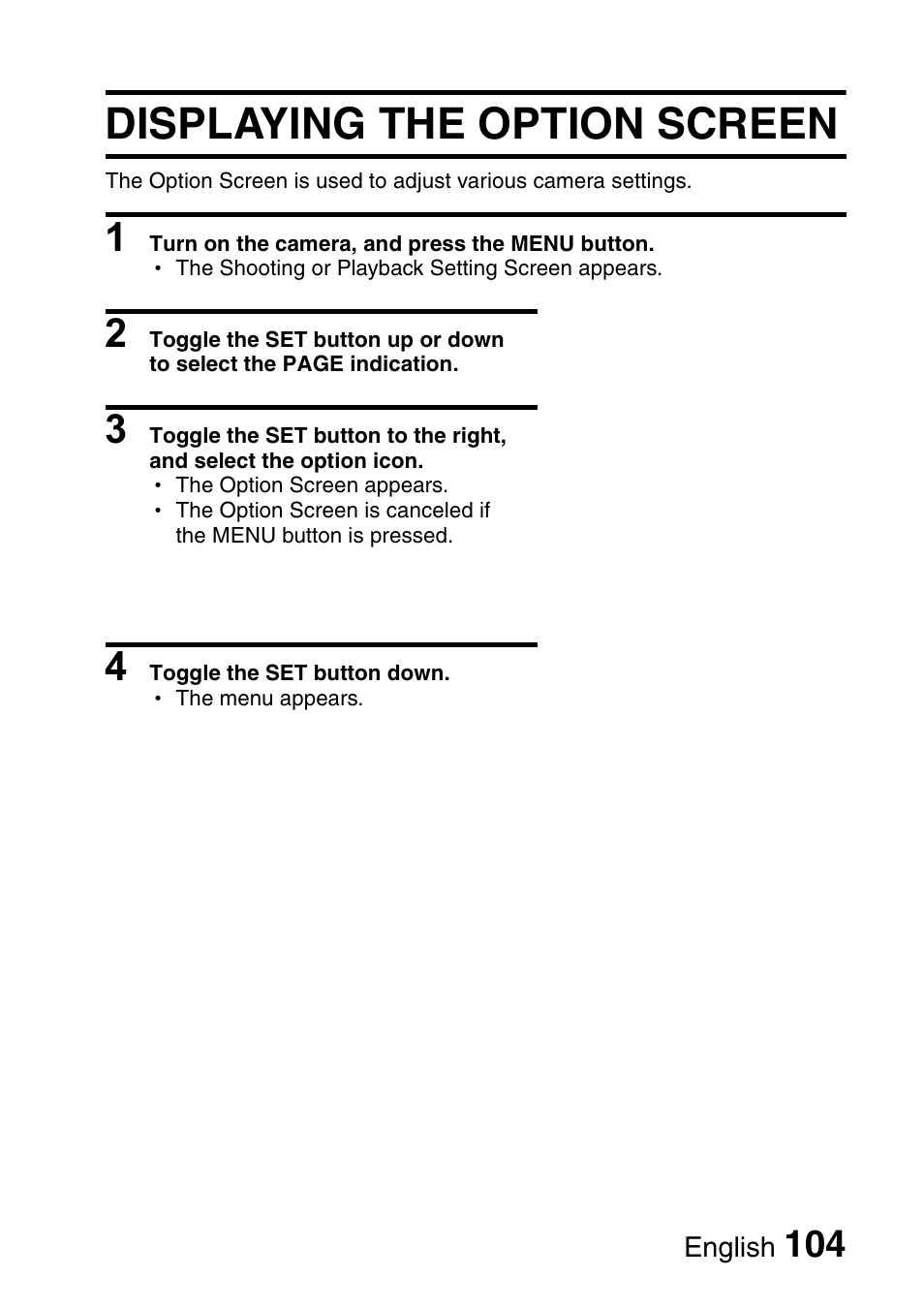 Displaying the option screen | Fisher VPC-C6 User Manual | Page 110 / 192