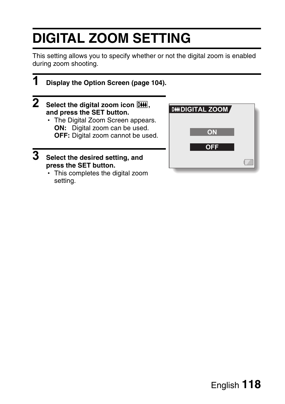 Digital zoom setting | Fisher VPC-C6 User Manual | Page 124 / 192