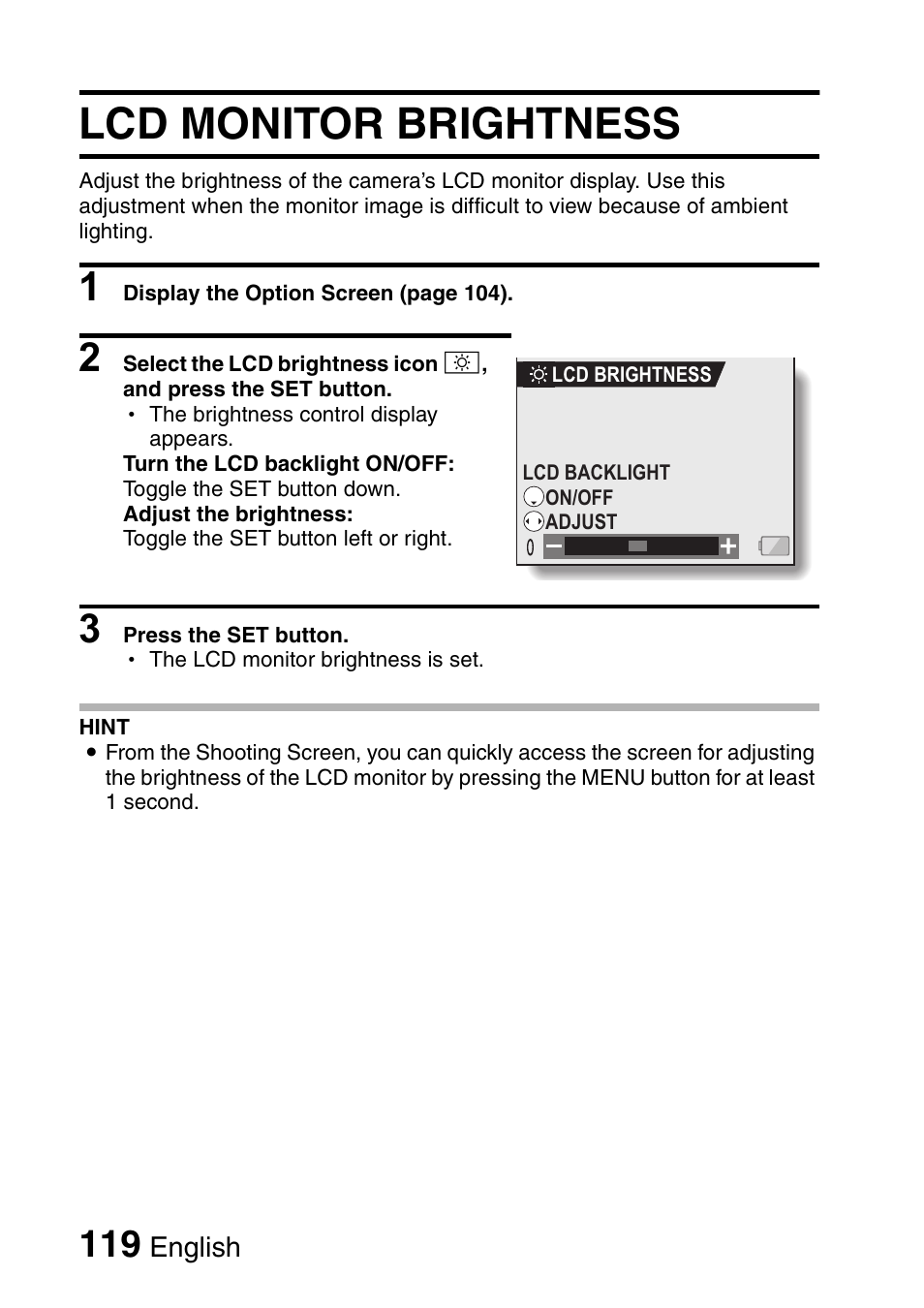 Lcd monitor brightness | Fisher VPC-C6 User Manual | Page 125 / 192