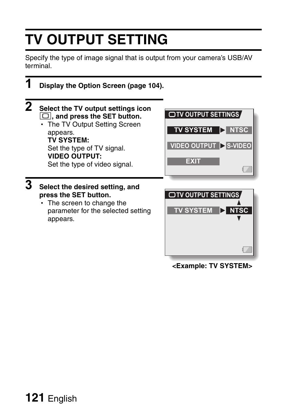 Tv output setting | Fisher VPC-C6 User Manual | Page 127 / 192