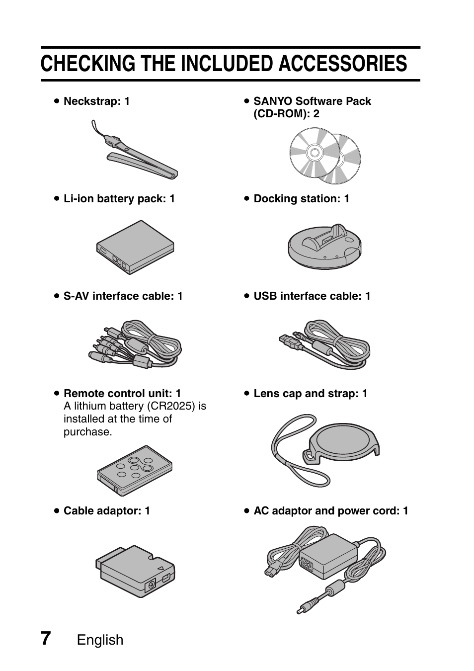 Checking the included accessories, English | Fisher VPC-C6 User Manual | Page 13 / 192