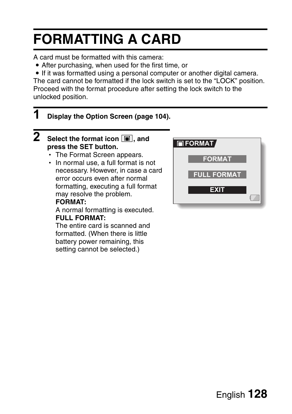 Formatting a card | Fisher VPC-C6 User Manual | Page 134 / 192