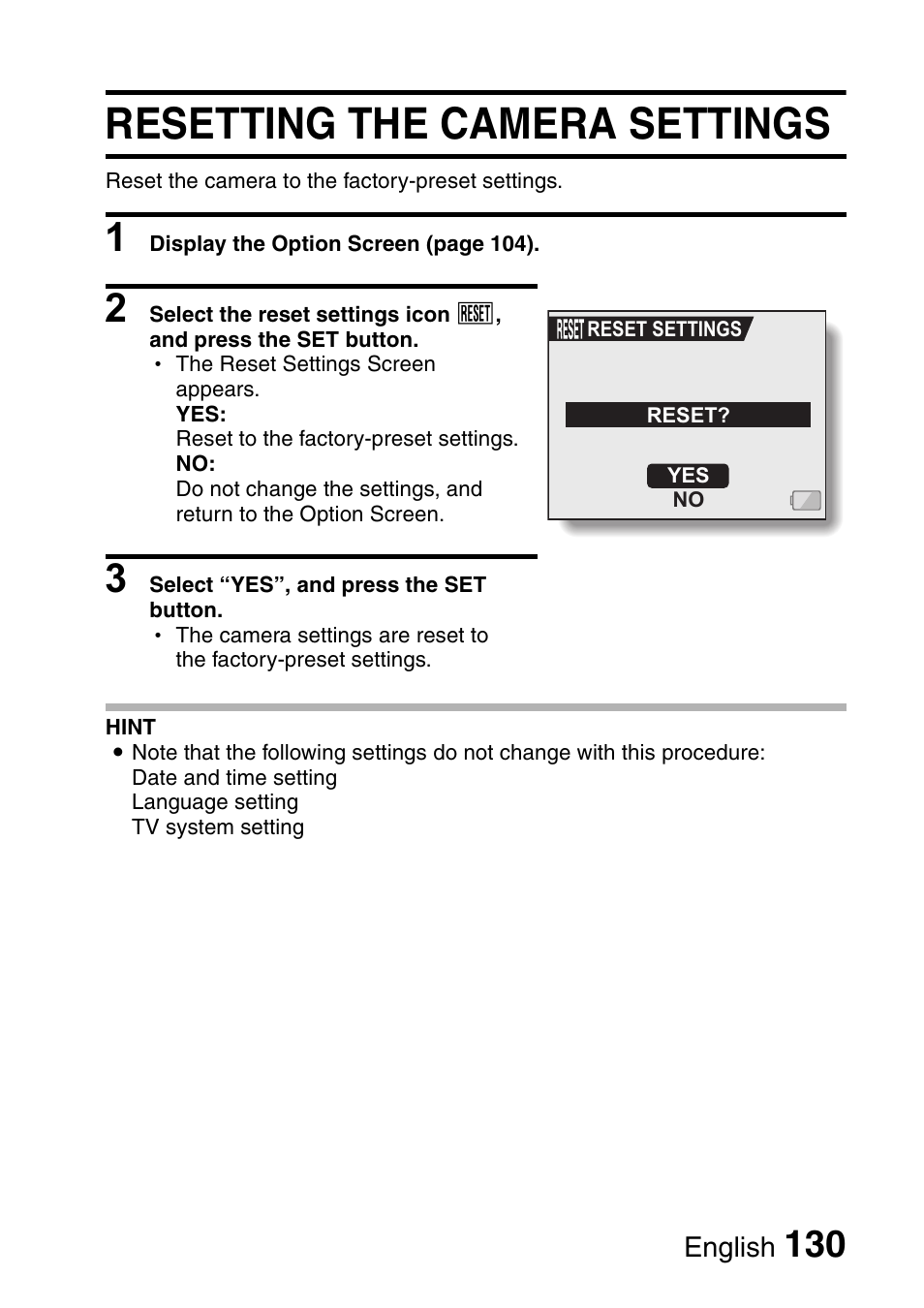 Resetting the camera settings | Fisher VPC-C6 User Manual | Page 136 / 192