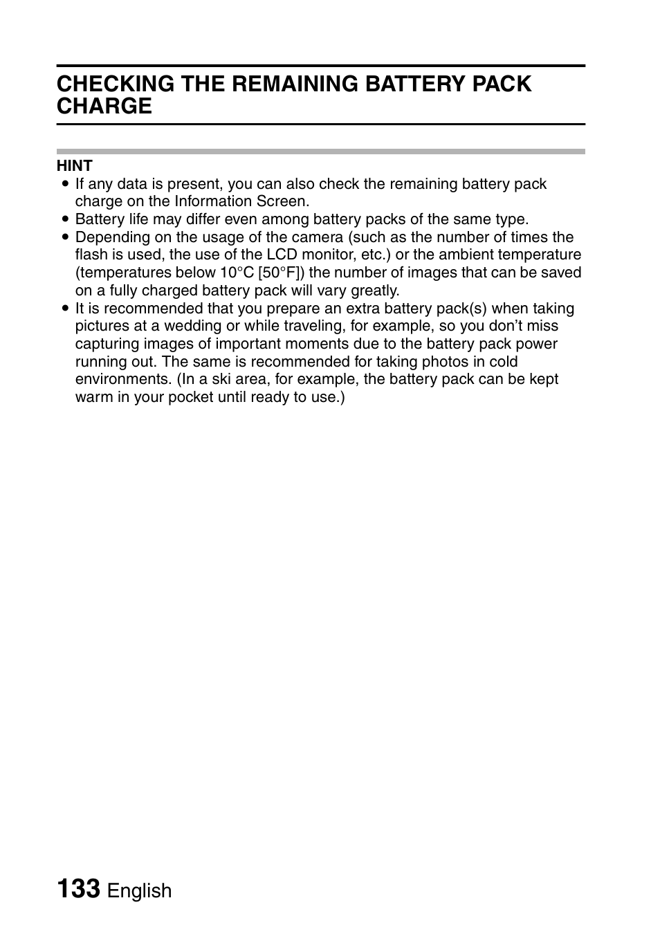 Checking the remaining battery pack charge, English | Fisher VPC-C6 User Manual | Page 139 / 192