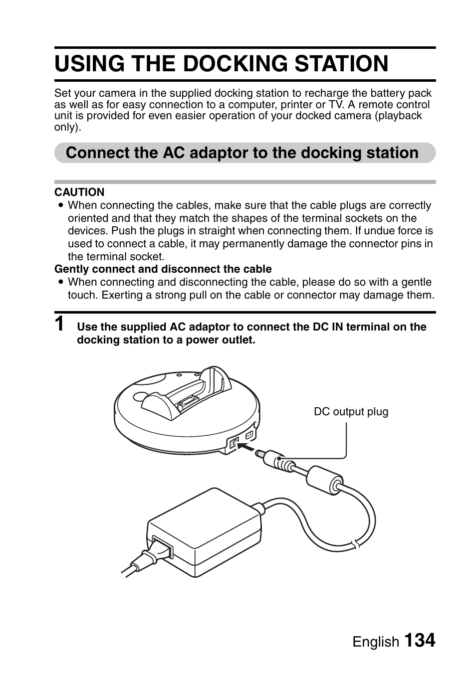 Using the docking station, Connect the ac adaptor to the docking station | Fisher VPC-C6 User Manual | Page 140 / 192