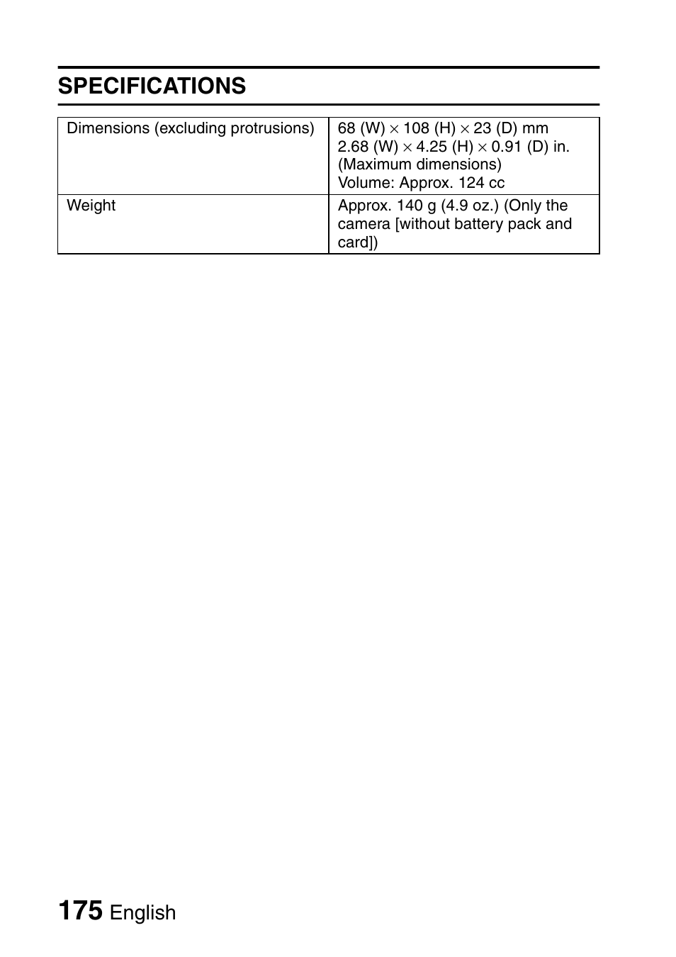 Specifications, English | Fisher VPC-C6 User Manual | Page 181 / 192