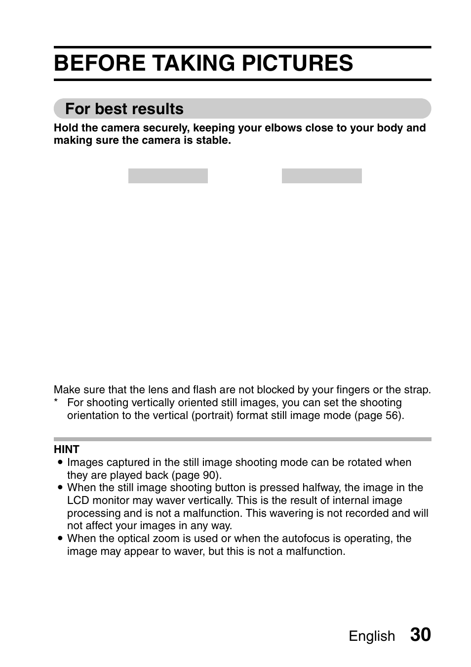 Before taking pictures, For best results, English | Fisher VPC-C6 User Manual | Page 36 / 192
