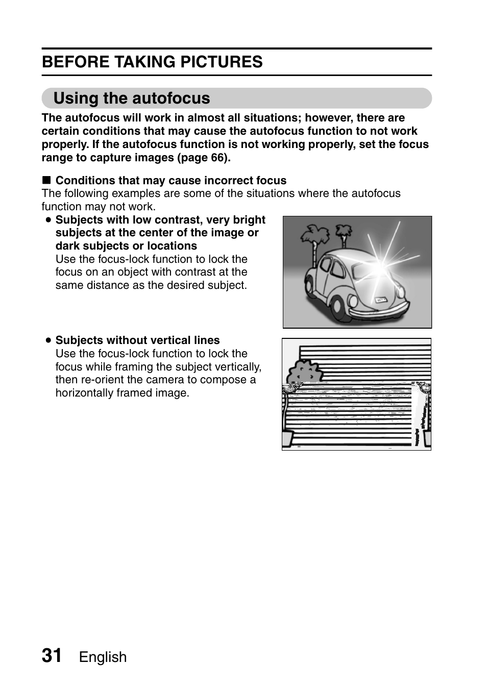 Before taking pictures using the autofocus, English | Fisher VPC-C6 User Manual | Page 37 / 192