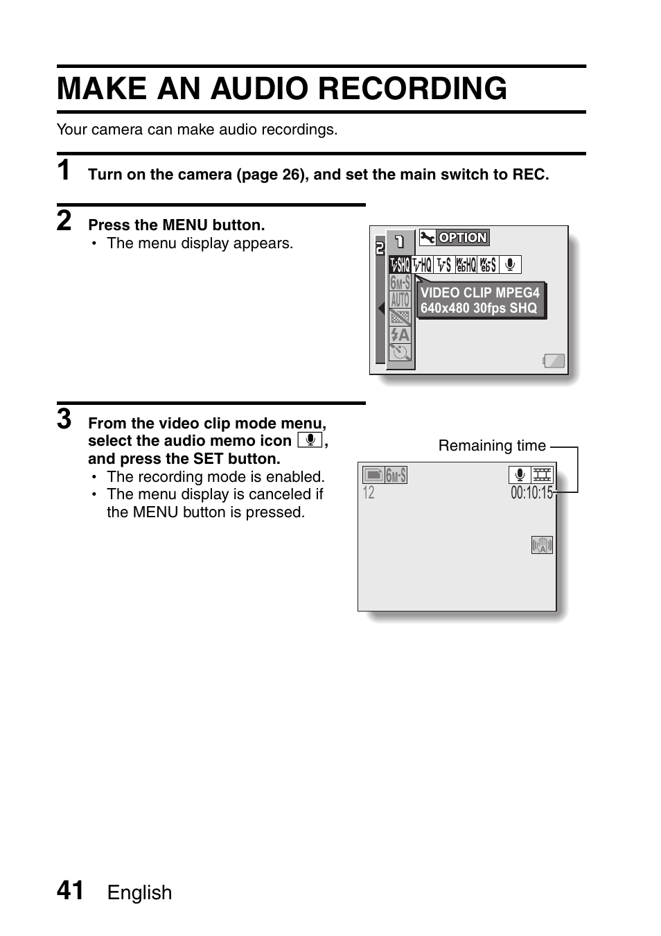 Make an audio recording | Fisher VPC-C6 User Manual | Page 47 / 192