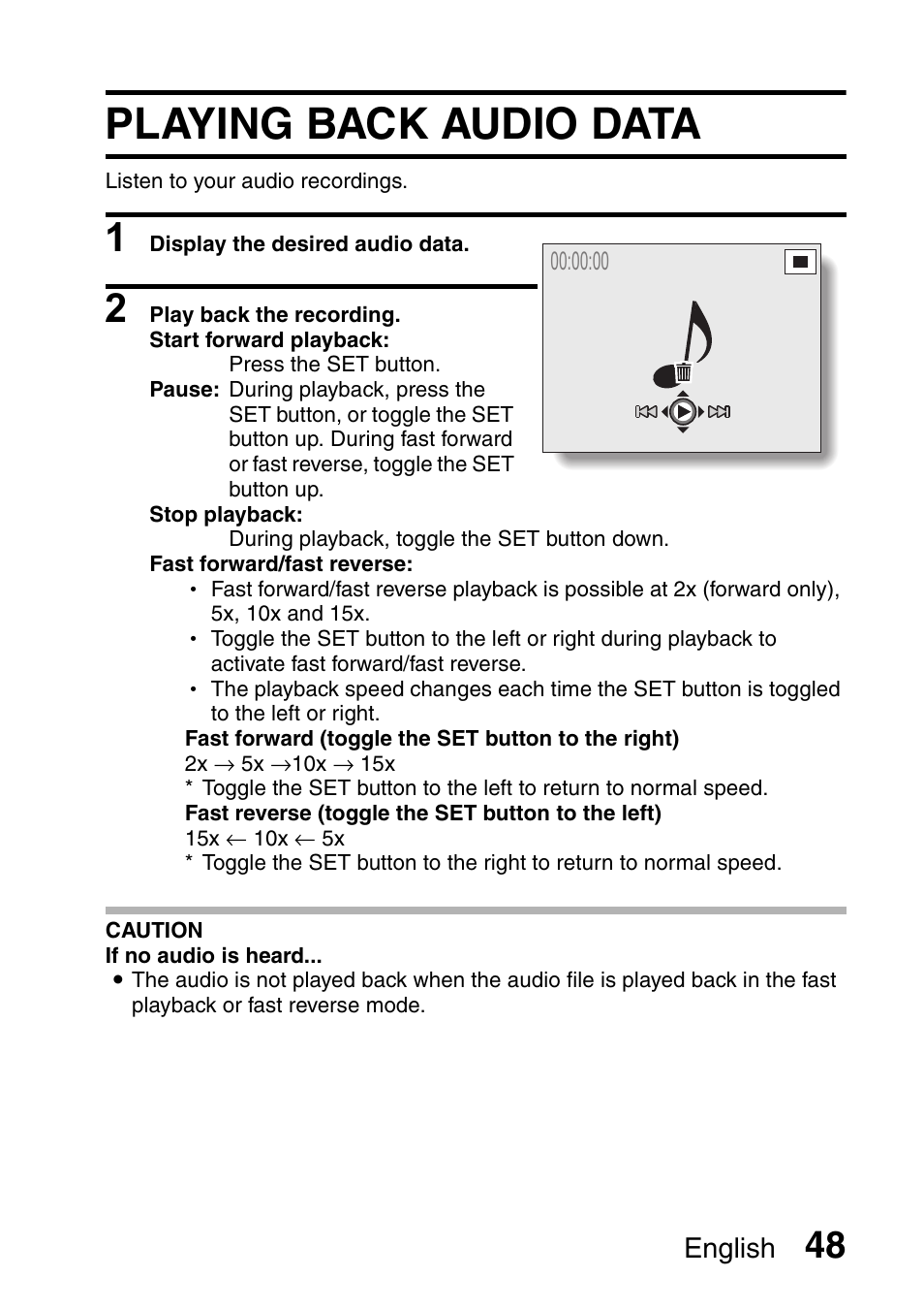 Playing back audio data, English | Fisher VPC-C6 User Manual | Page 54 / 192