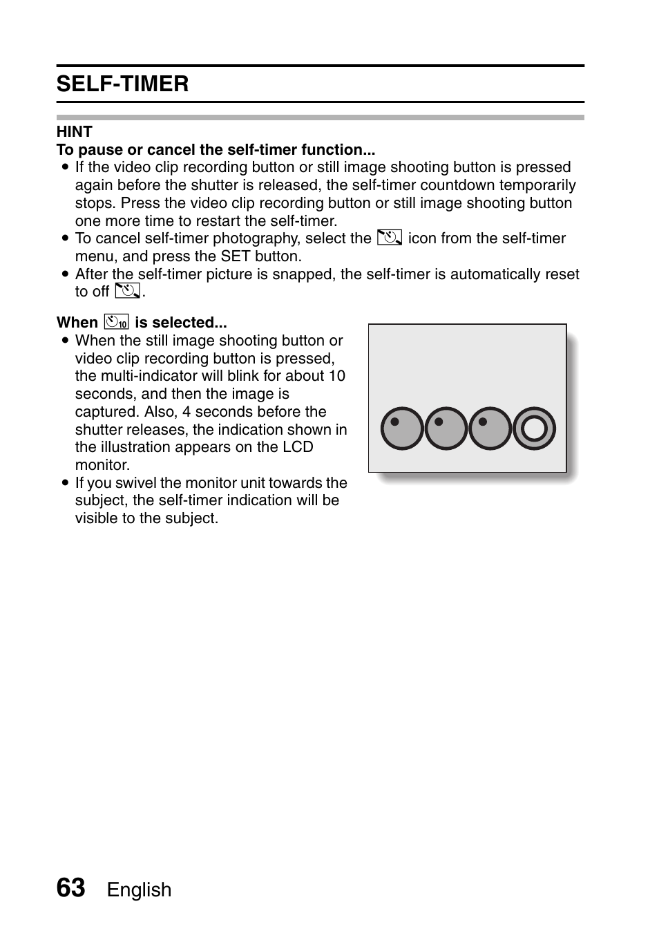 Self-timer, English | Fisher VPC-C6 User Manual | Page 69 / 192