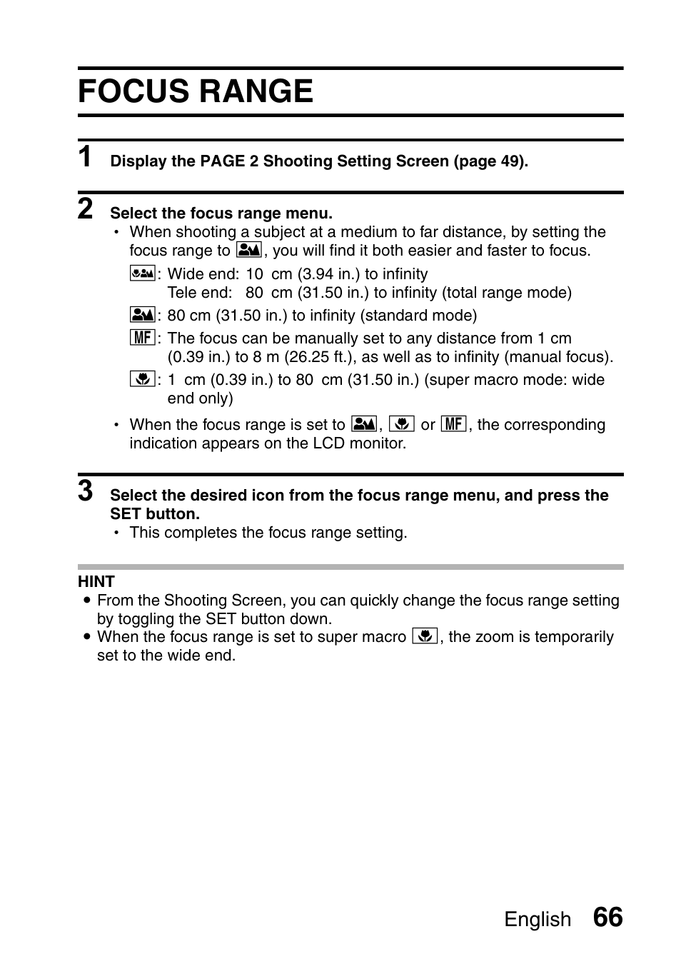 Focus range | Fisher VPC-C6 User Manual | Page 72 / 192