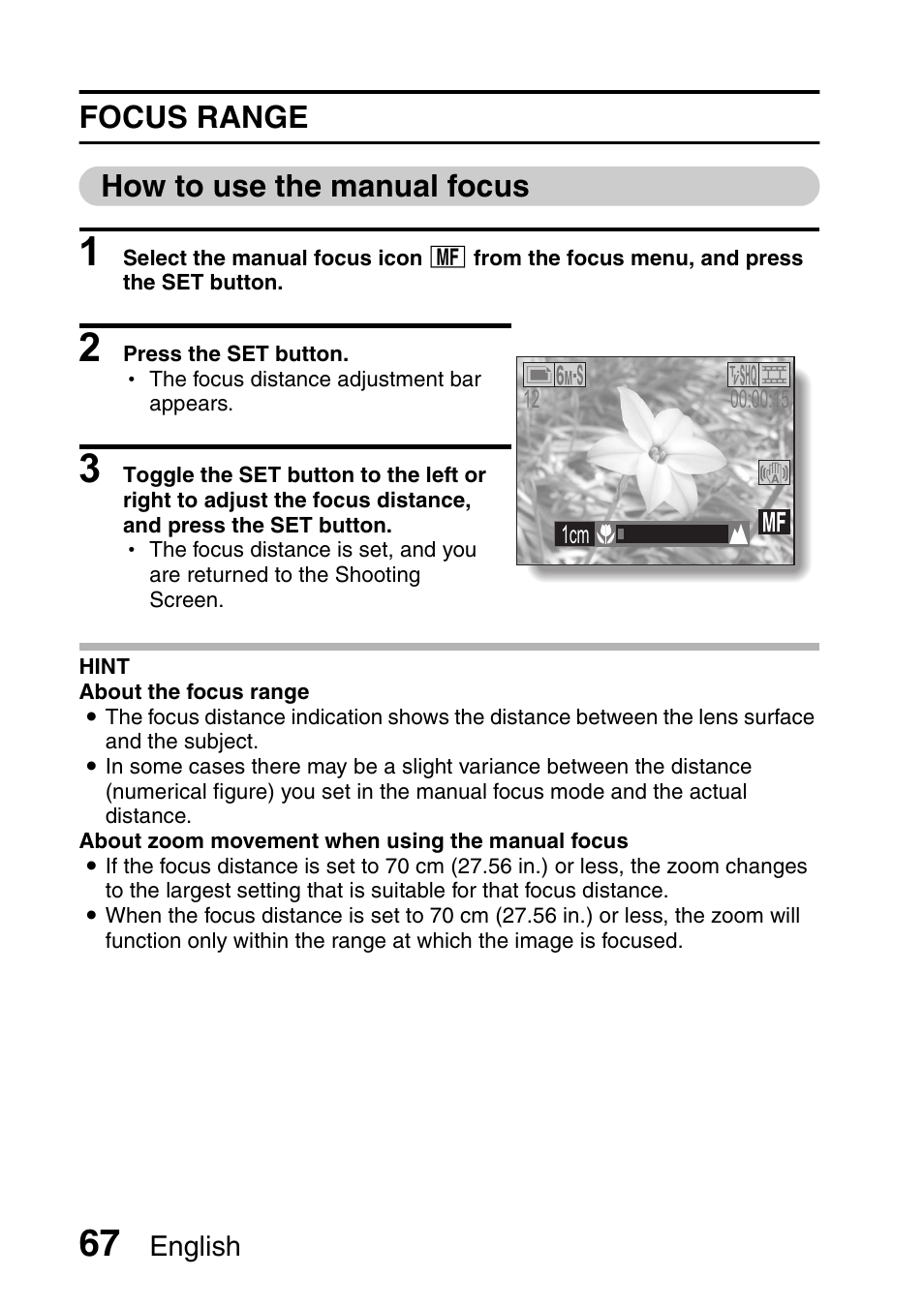 Focus range how to use the manual focus | Fisher VPC-C6 User Manual | Page 73 / 192