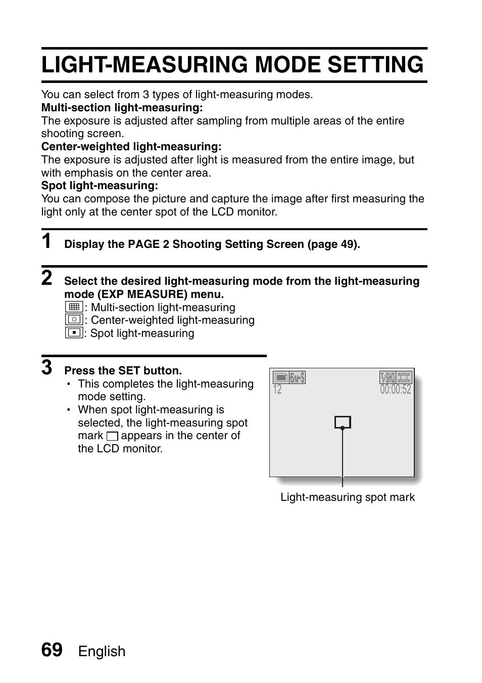 Light-measuring mode setting | Fisher VPC-C6 User Manual | Page 75 / 192