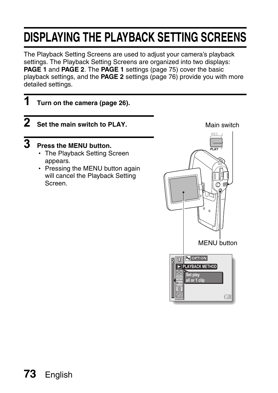 Displaying the playback setting screens | Fisher VPC-C6 User Manual | Page 79 / 192