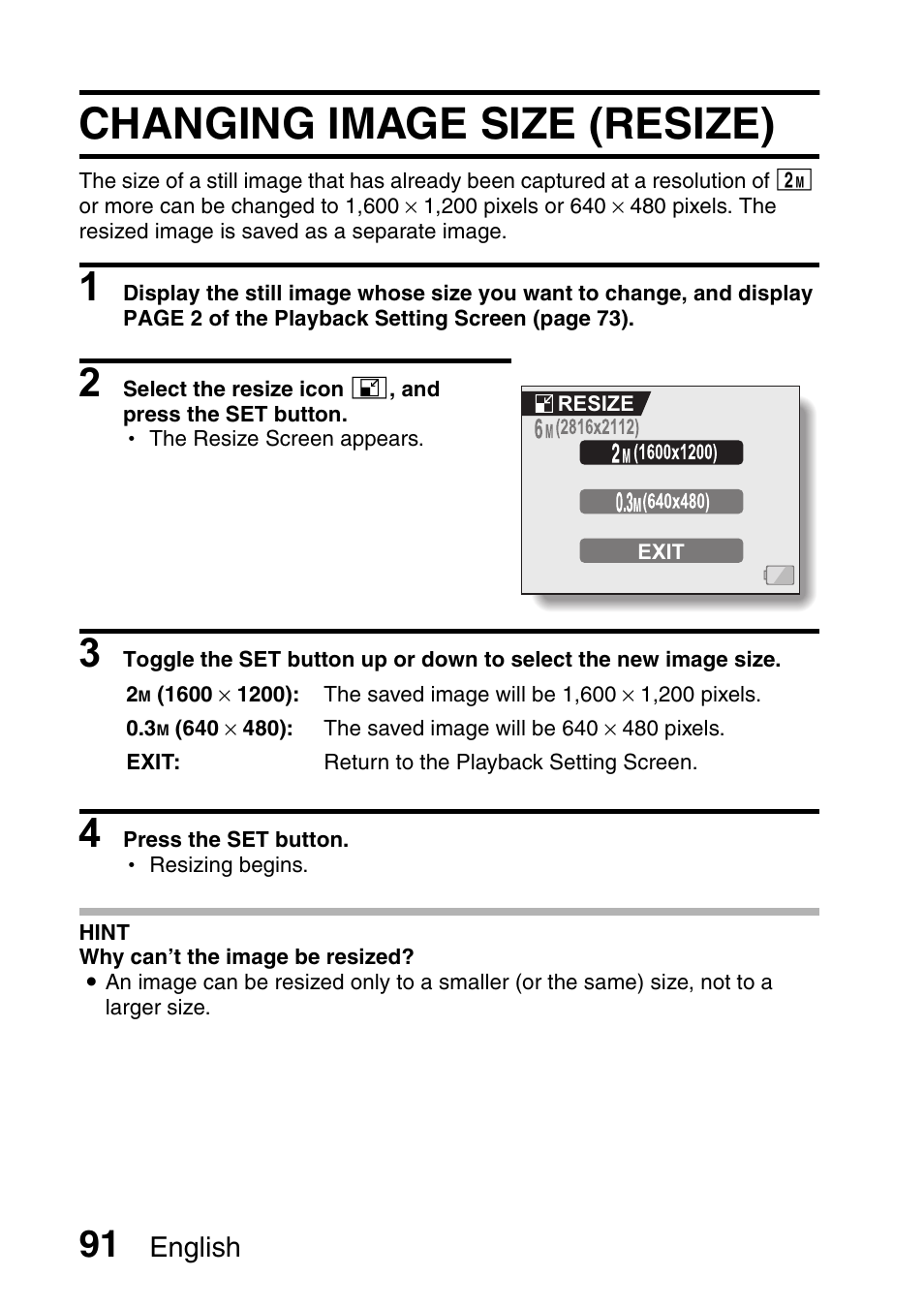 Changing image size (resize), English | Fisher VPC-C6 User Manual | Page 97 / 192