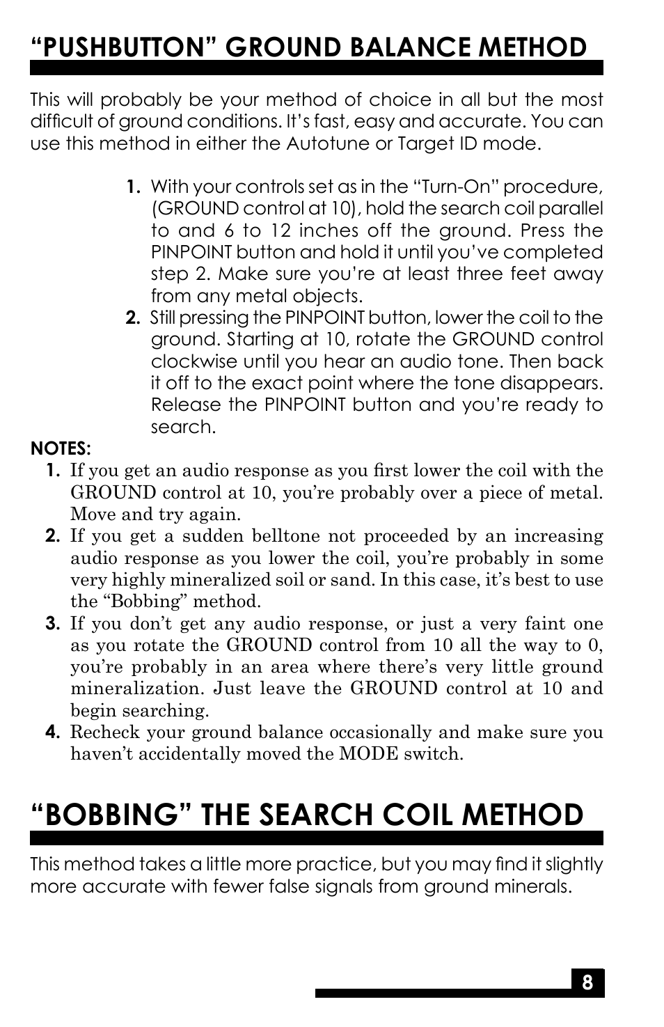 Bobbing” the search coil method, Pushbutton” ground balance method | Fisher M-SCOPE CZ-3D User Manual | Page 10 / 32