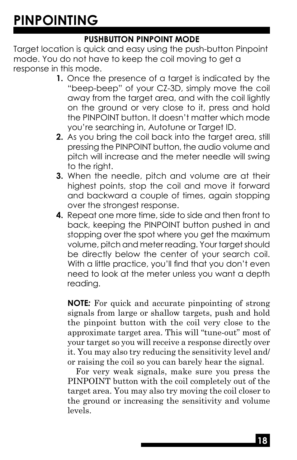 Pinpointing | Fisher M-SCOPE CZ-3D User Manual | Page 20 / 32
