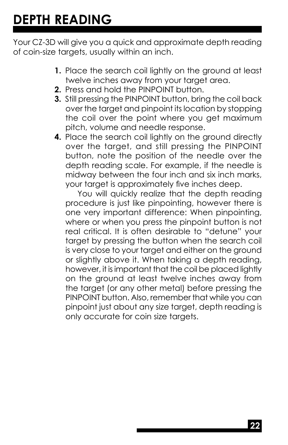 Depth reading | Fisher M-SCOPE CZ-3D User Manual | Page 24 / 32