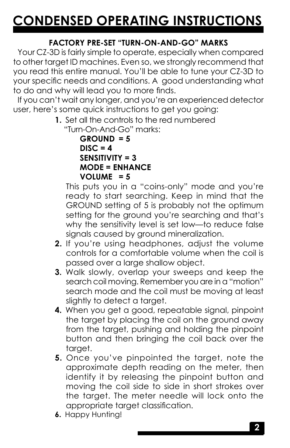 Condensed operating instructions | Fisher M-SCOPE CZ-3D User Manual | Page 4 / 32